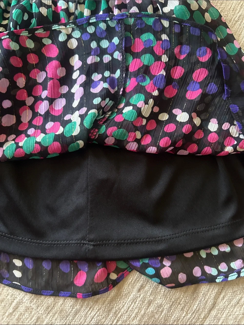 NWT Kate Spade Black Skater Skirt with Multicolor Dot Print Size 8